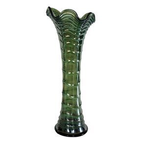 Hollywood Regency Iridescent Green Ribbed Retro Swung Vase 1960's Imperial Glass